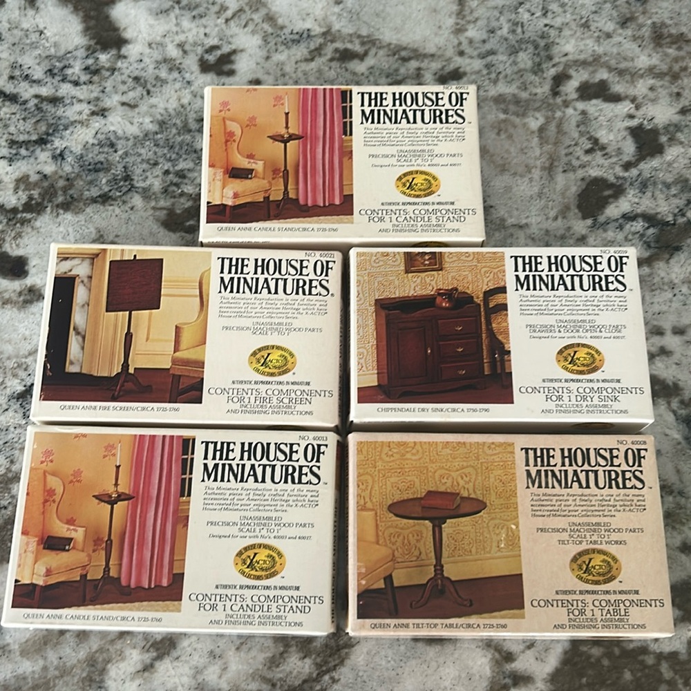 VINTAGE X-ACTO THE HOUSE OF MINIATURES LIVING ROOM ACCESSORIES KITS